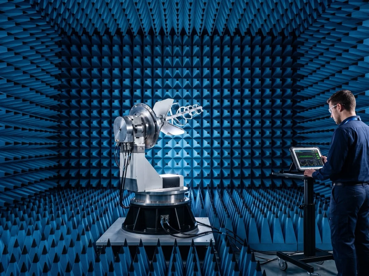 GNSource antenna testing inside an RF anechoic chamber
